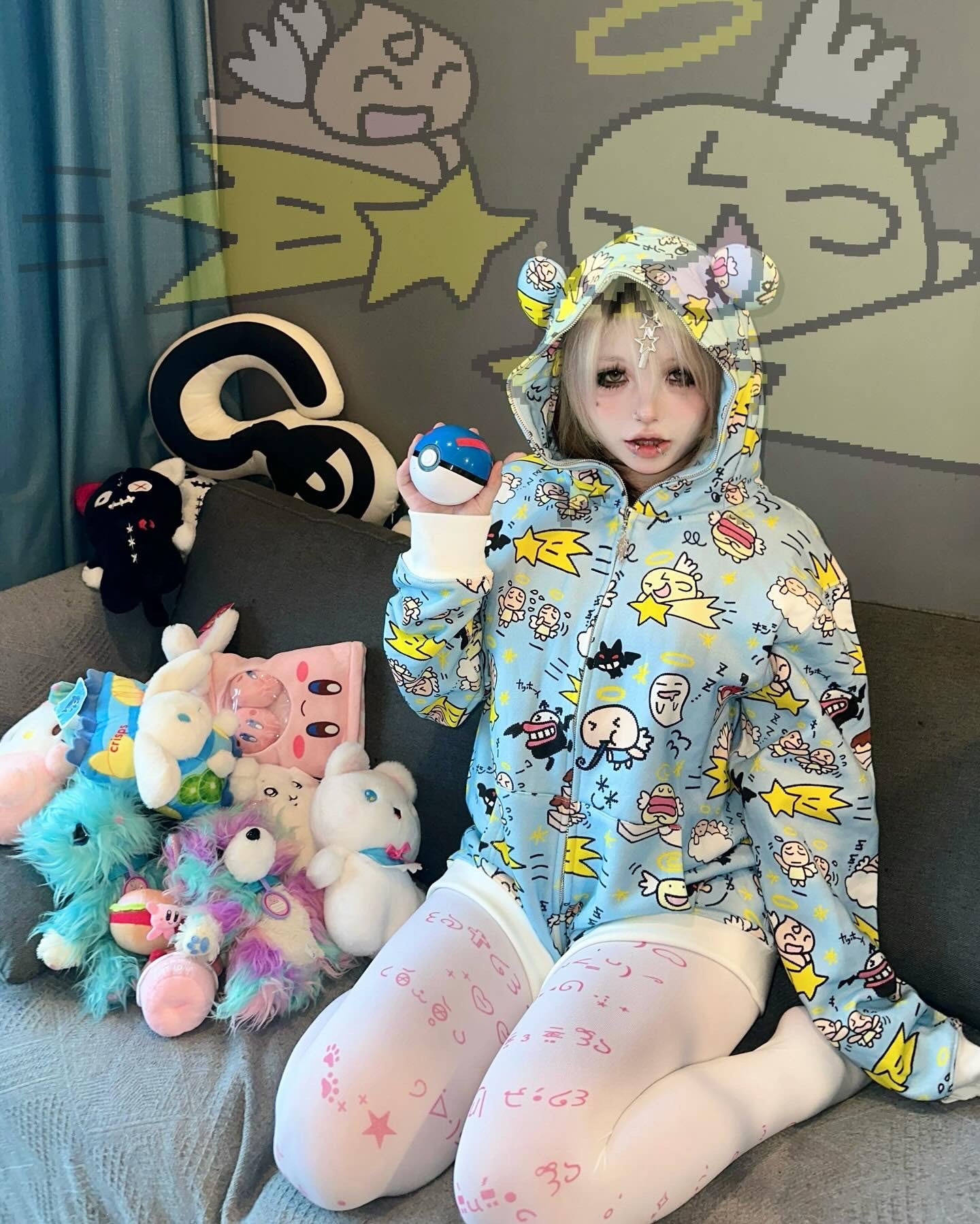 Kawaii Emoji Print Tights