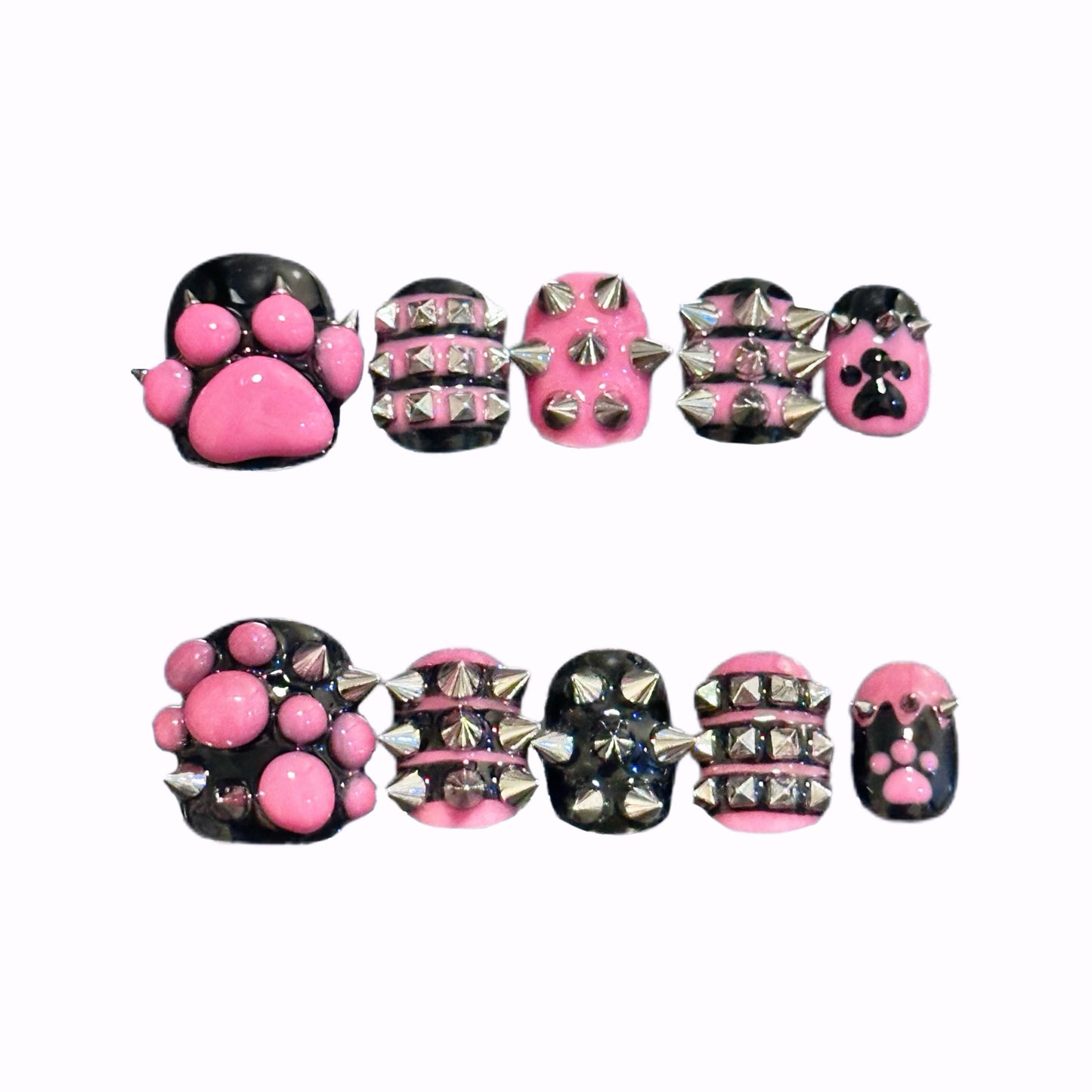 Drawabitch×唧唧喵喵 handmade cat claw black pink nail