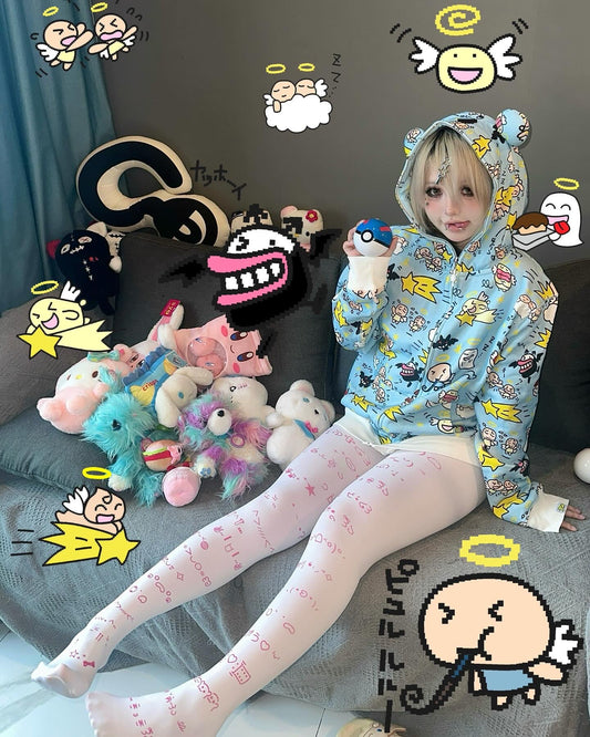 Kawaii Emoji Print Tights
